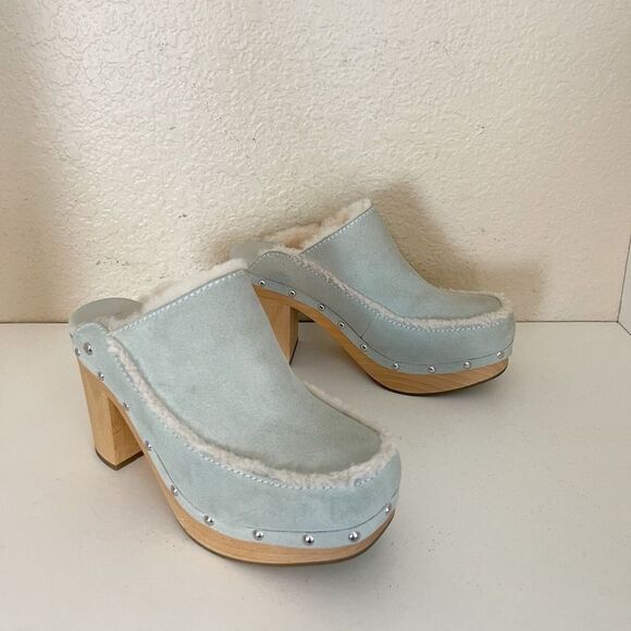 UGG Aubriana Platform Slip On Wooden Clog Heel in Sage mint green 9 - Picture 16 of 16